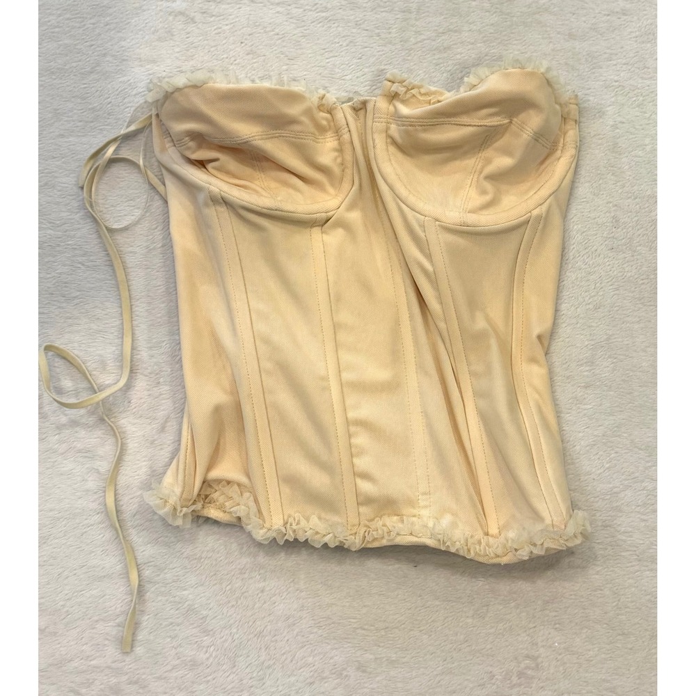 Doll House Los Angeles Cream Ruffle Lace Up Corset Top TH30975 Womens Medium